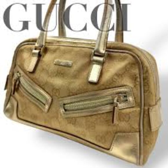 SALE! Vintage Gucci Princy GG Logo Gold Bowler Boston Bag Satchel Canvas Leather - Picture 8 of 16